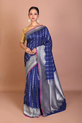 Navy Blue Blended Organza Saree - Keya Seth Exclusive