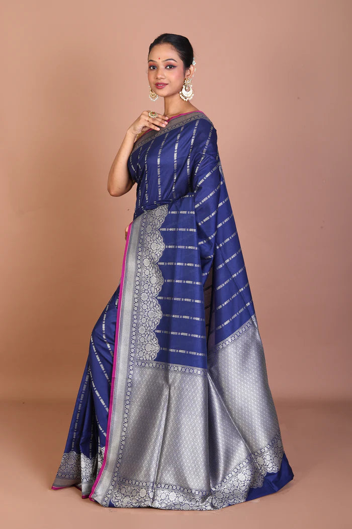 Navy Blue Blended Organza Saree - Keya Seth Exclusive
