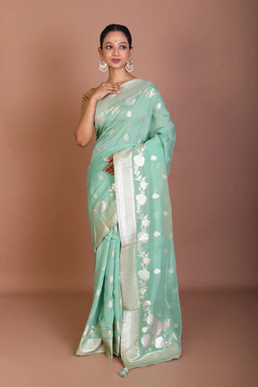 Light Green Blended Khaddi Saree - Keya Seth Exclusive