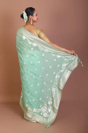 Light Green Blended Khaddi Saree - Keya Seth Exclusive
