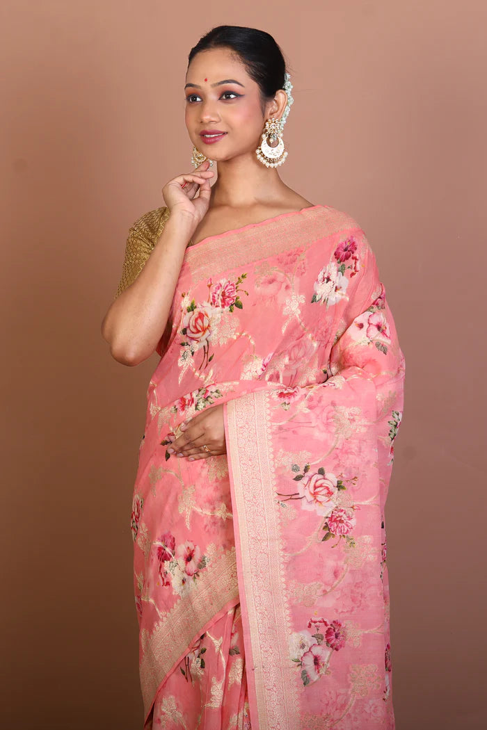 Peach Blended Khaddi Saree - Keya Seth Exclusive