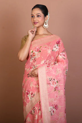 Peach Blended Khaddi Saree - Keya Seth Exclusive