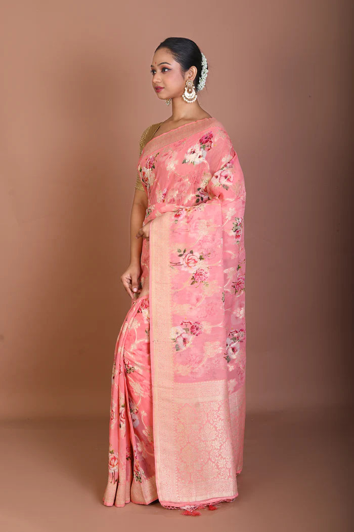 Peach Blended Khaddi Saree - Keya Seth Exclusive