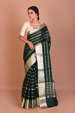 Deep Green Fancy Blended Tissue Saree with Blouse Piece - Keya Seth Exclusive