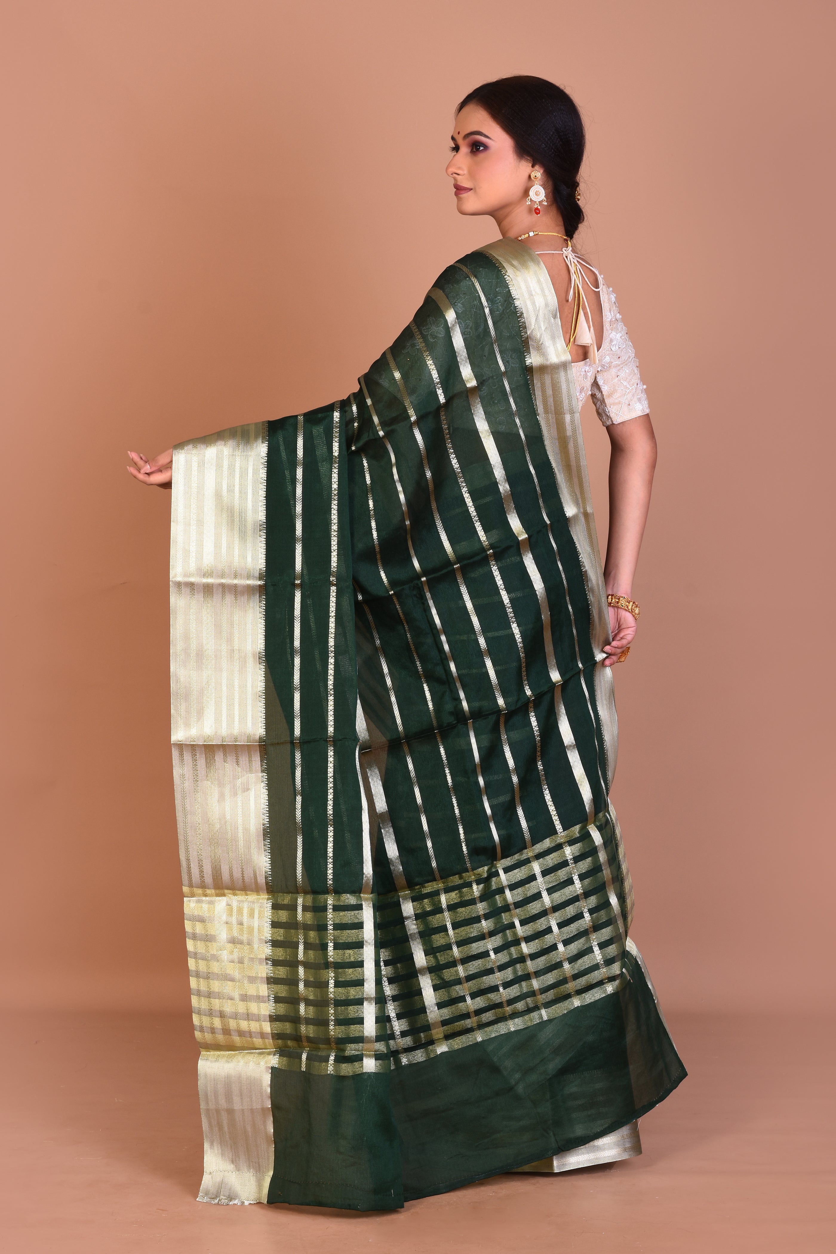 Deep Green Fancy Blended Tissue Saree with Blouse Piece - Keya Seth Exclusive