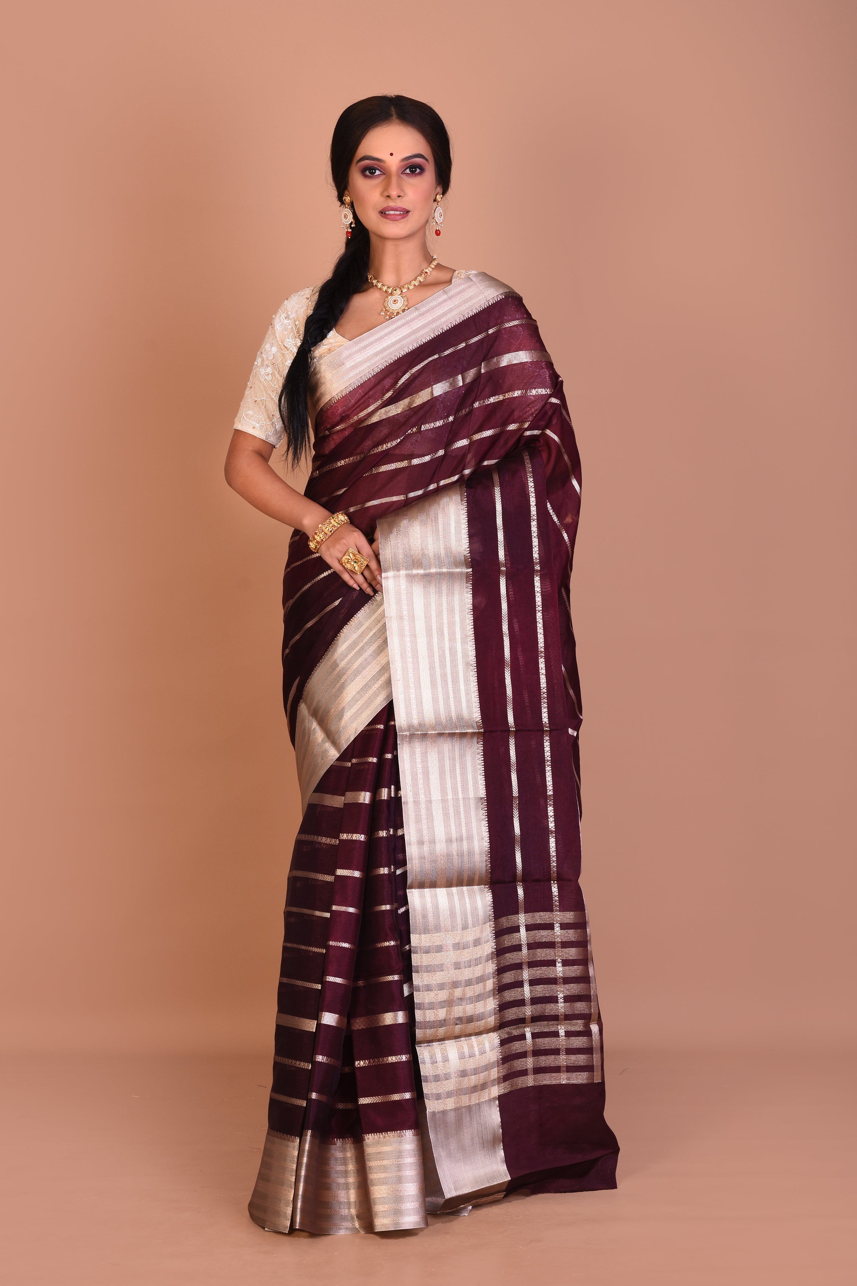 Maroon Fancy Blended Tissue Saree with Blouse Piece - Keya Seth Exclusive