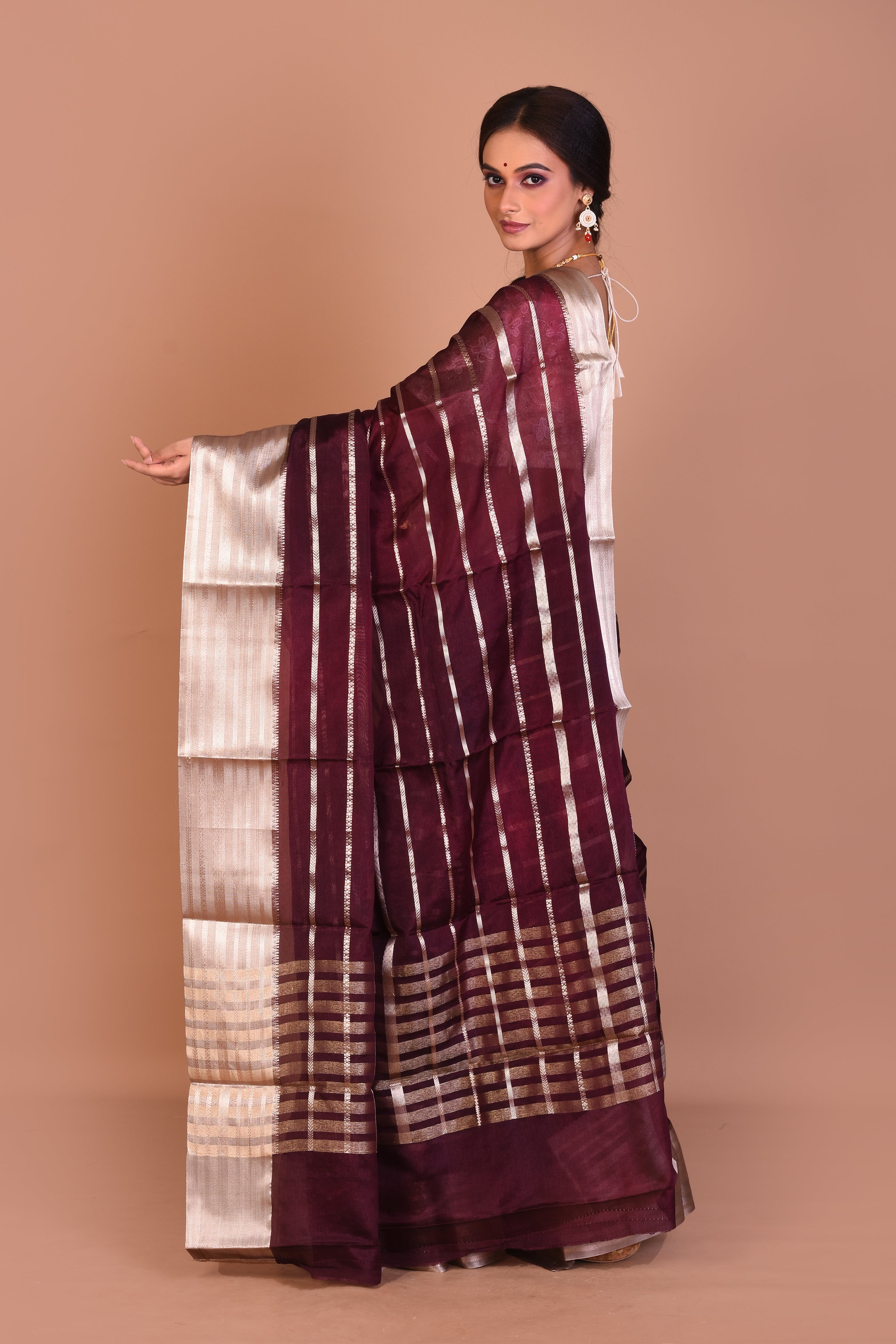 Maroon Fancy Blended Tissue Saree with Blouse Piece - Keya Seth Exclusive