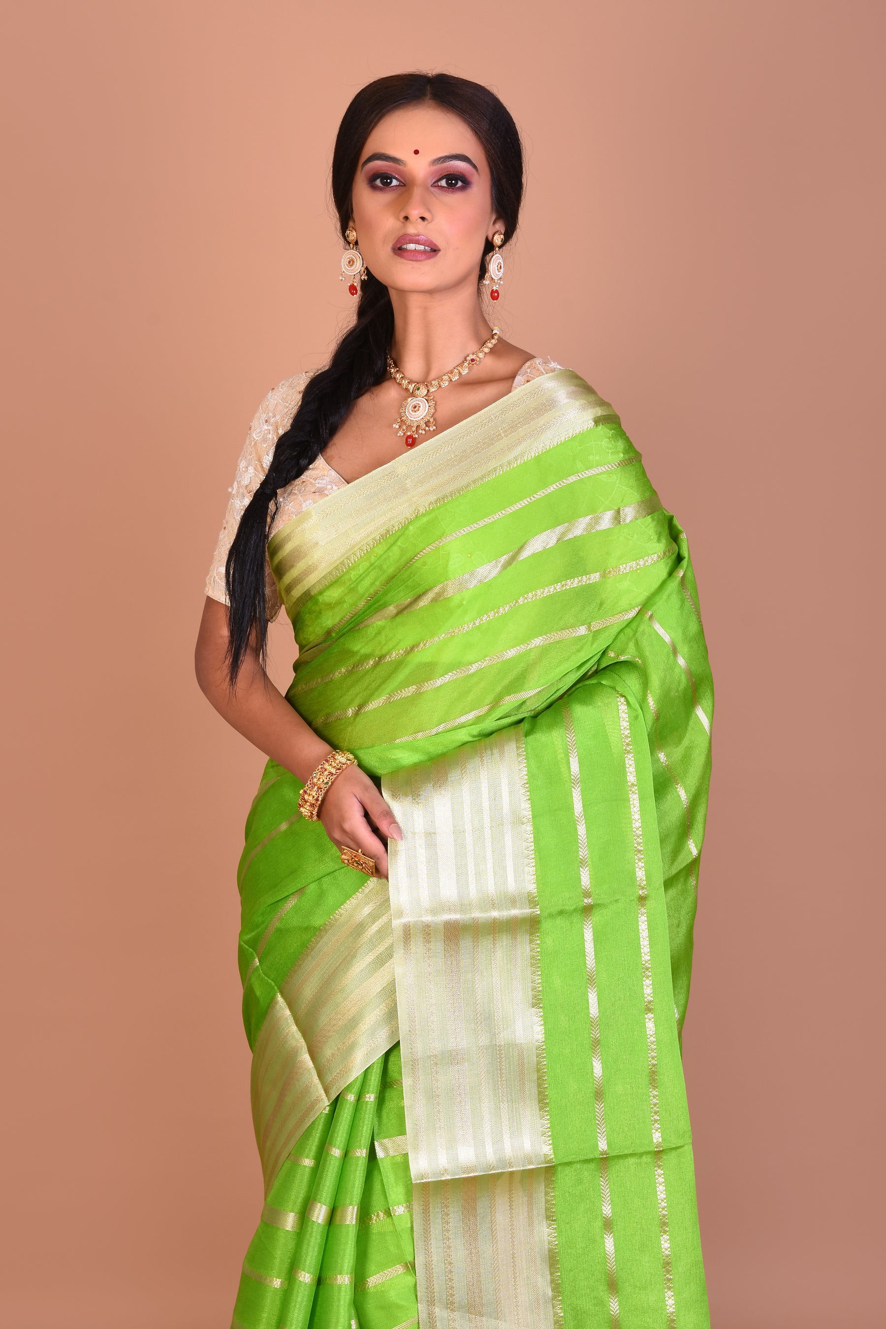 Light Green Fancy Blended Tissue Saree With Blouse Piece - Keya Seth Exclusive