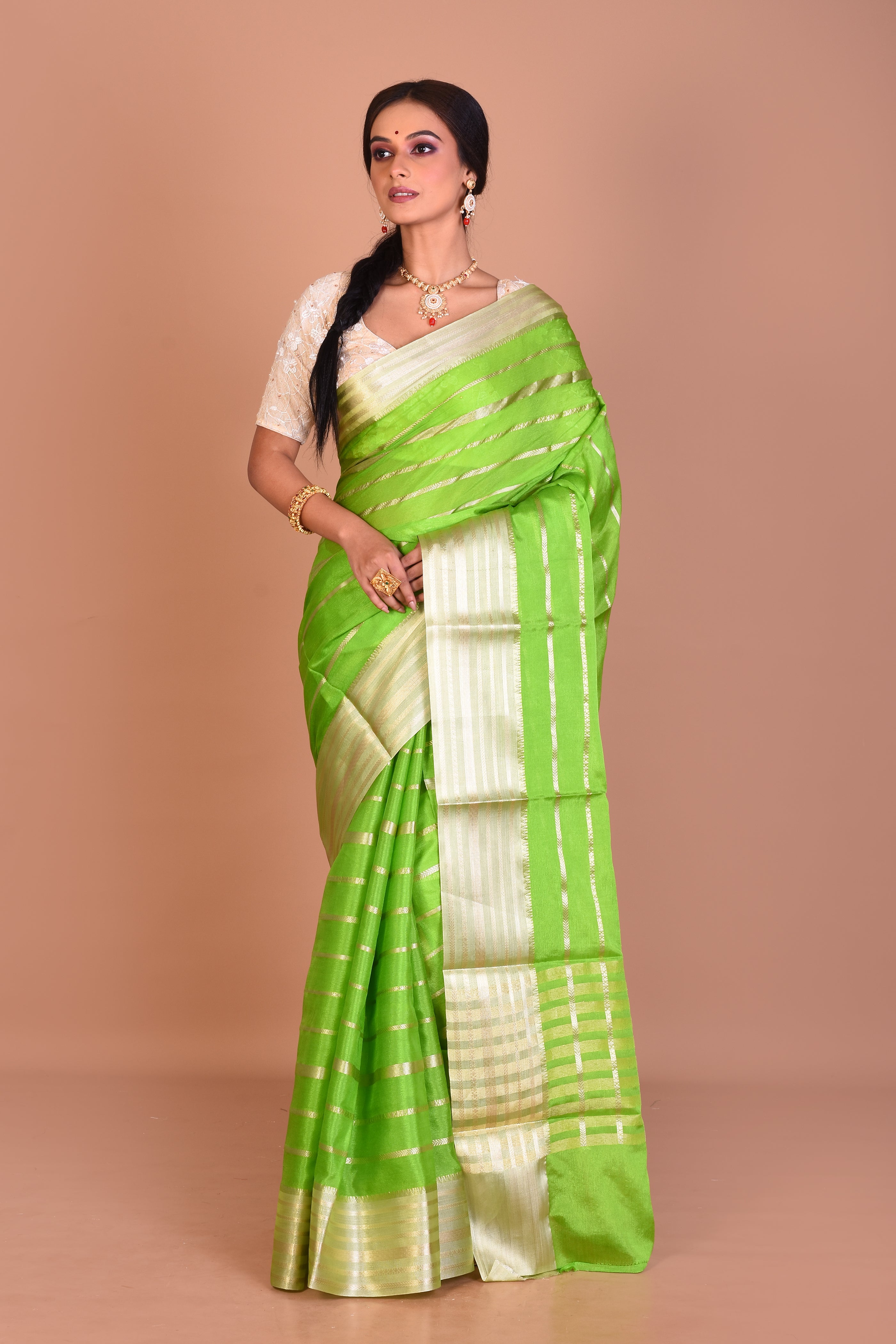 Light Green Fancy Blended Tissue Saree With Blouse Piece - Keya Seth Exclusive