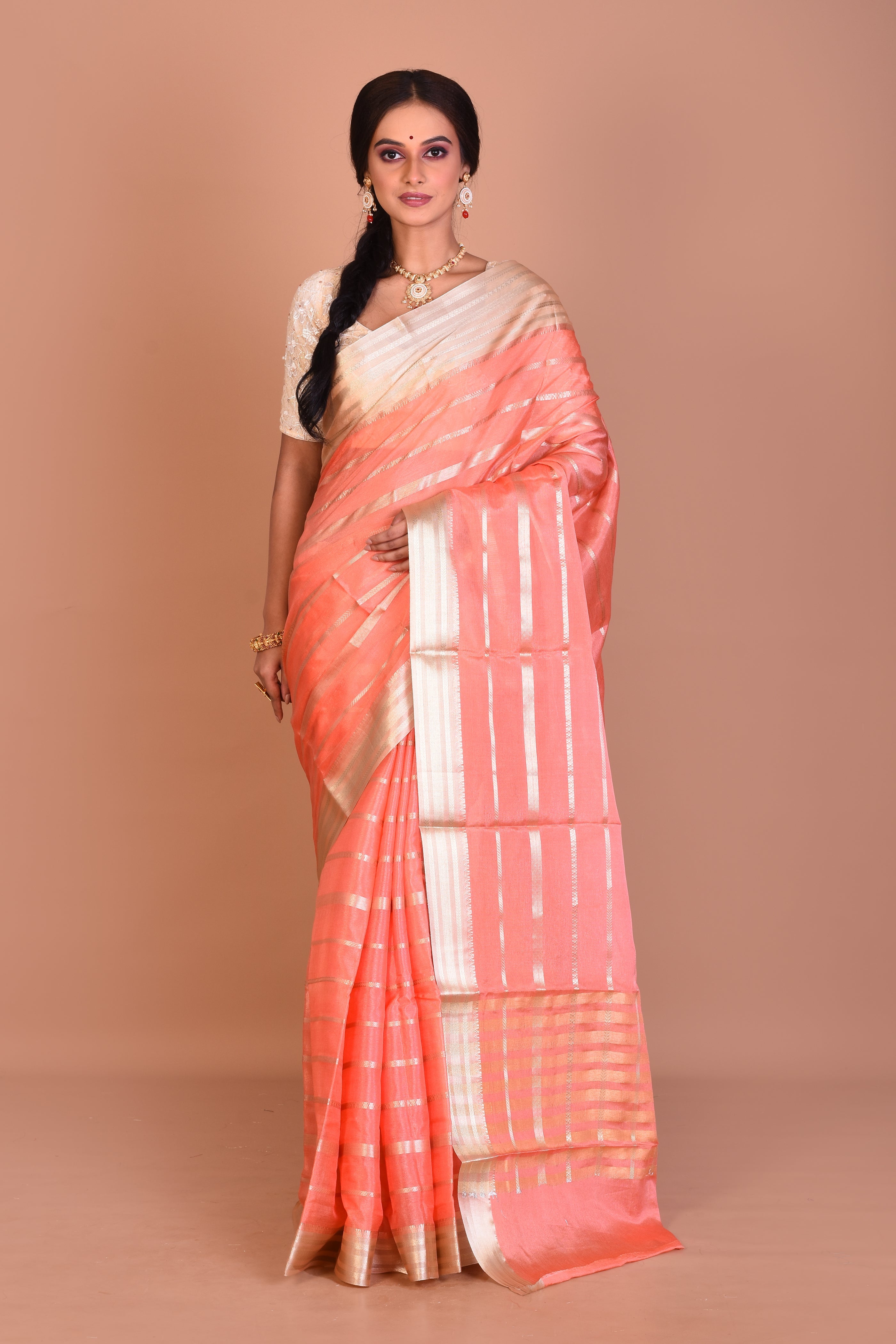 Peach Fancy Blended Tissue Saree - Keya Seth Exclusive