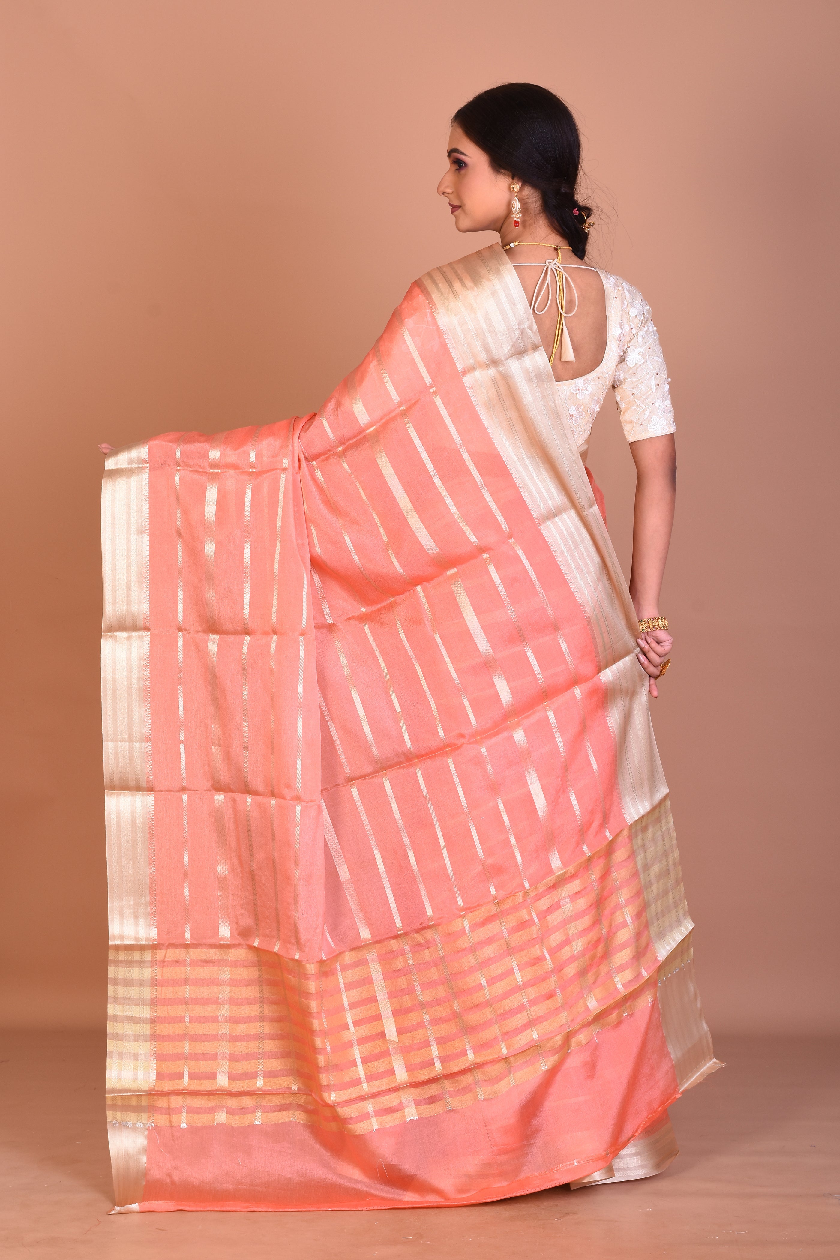 Peach Fancy Blended Tissue Saree - Keya Seth Exclusive