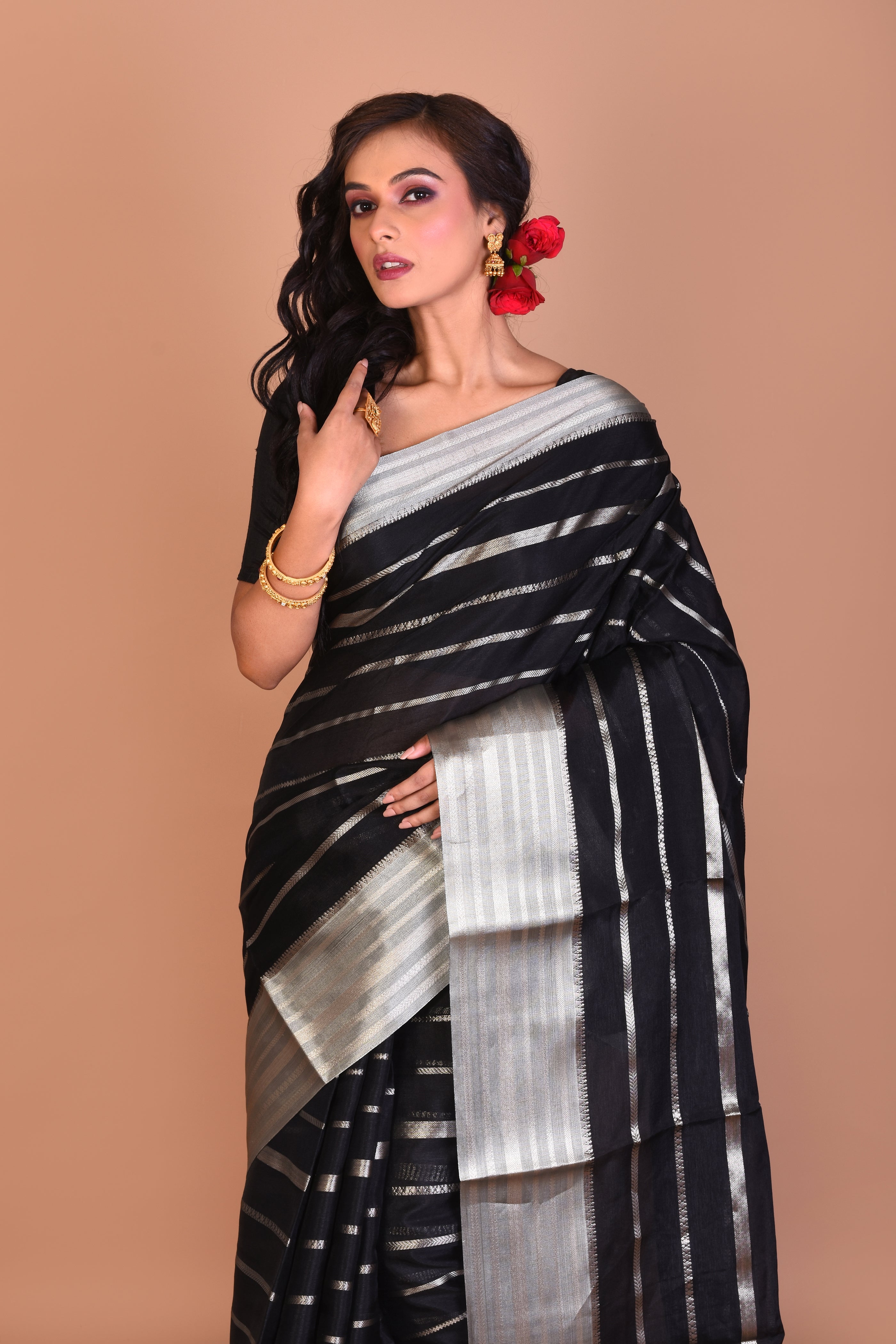 Black Fancy Blended Tissue Saree - Keya Seth Exclusive