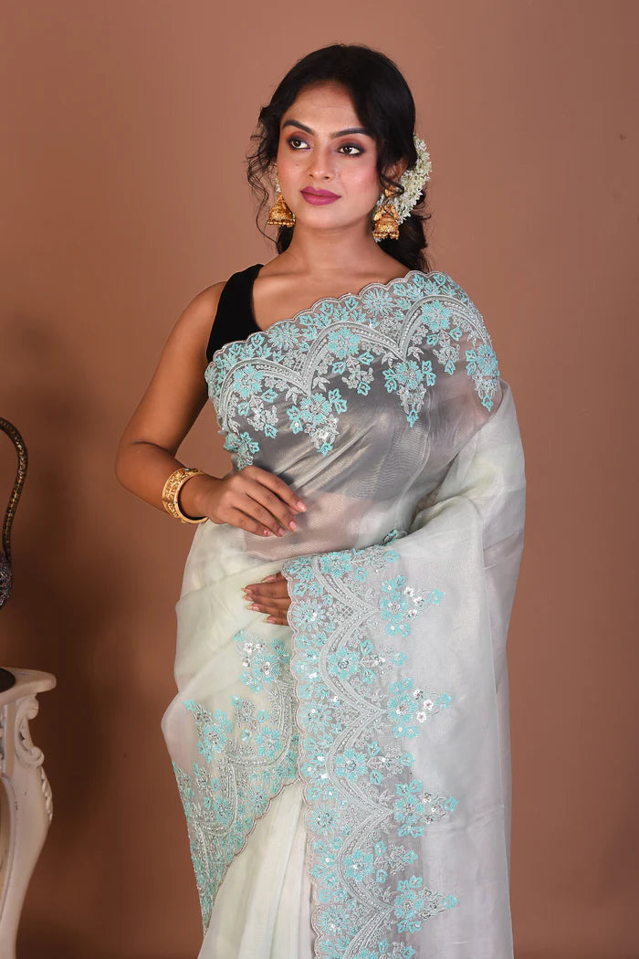 Light Blue Organza Saree - Keya Seth Exclusive