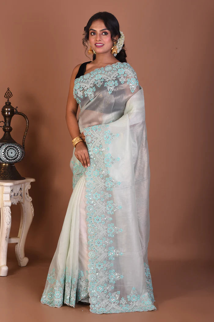 Light Blue Organza Saree - Keya Seth Exclusive