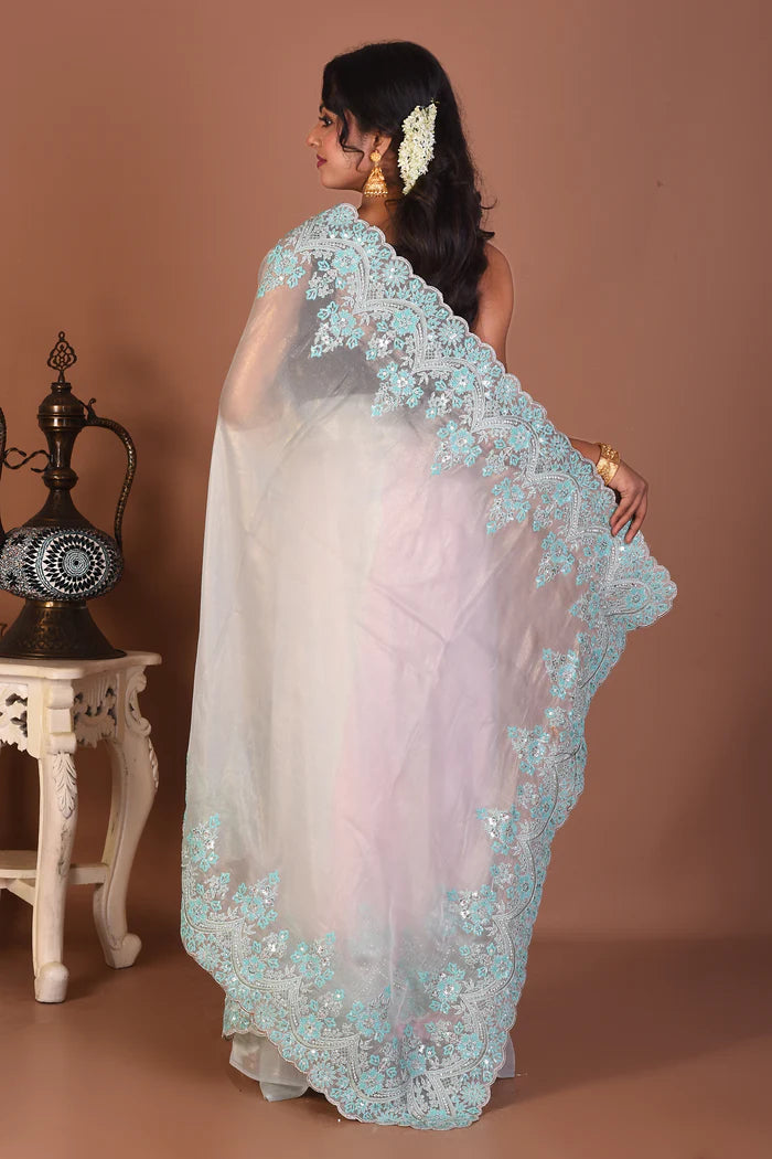 Light Blue Organza Saree - Keya Seth Exclusive