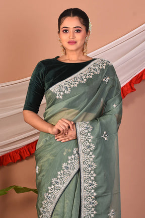 Light Green Blended Organza Saree - Keya Seth Exclusive