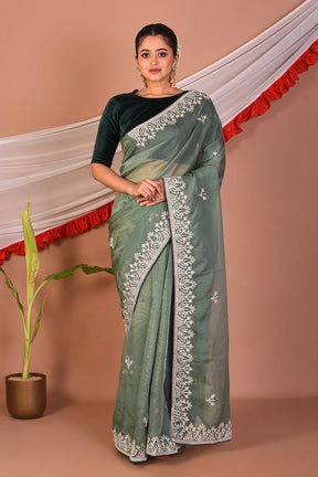 Light Green Blended Organza Saree - Keya Seth Exclusive
