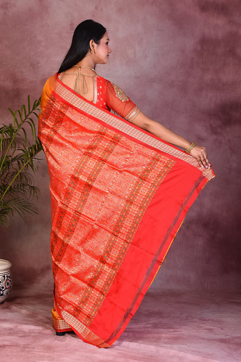 Elegant Chrome Yellow Pure Bomkai Saree - Keya Seth Exclusive
