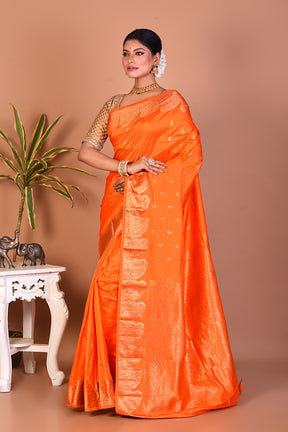 Bright Orange Pure Kanjivaram Saree - Keya Seth Exclusive