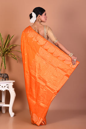 Bright Orange Pure Kanjivaram Saree - Keya Seth Exclusive