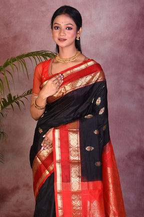 Black with Red Borders Pure Kanjivaram Saree - Keya Seth Exclusive