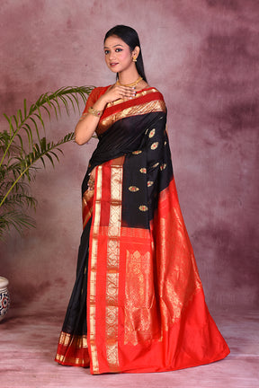 Black with Red Borders Pure Kanjivaram Saree - Keya Seth Exclusive