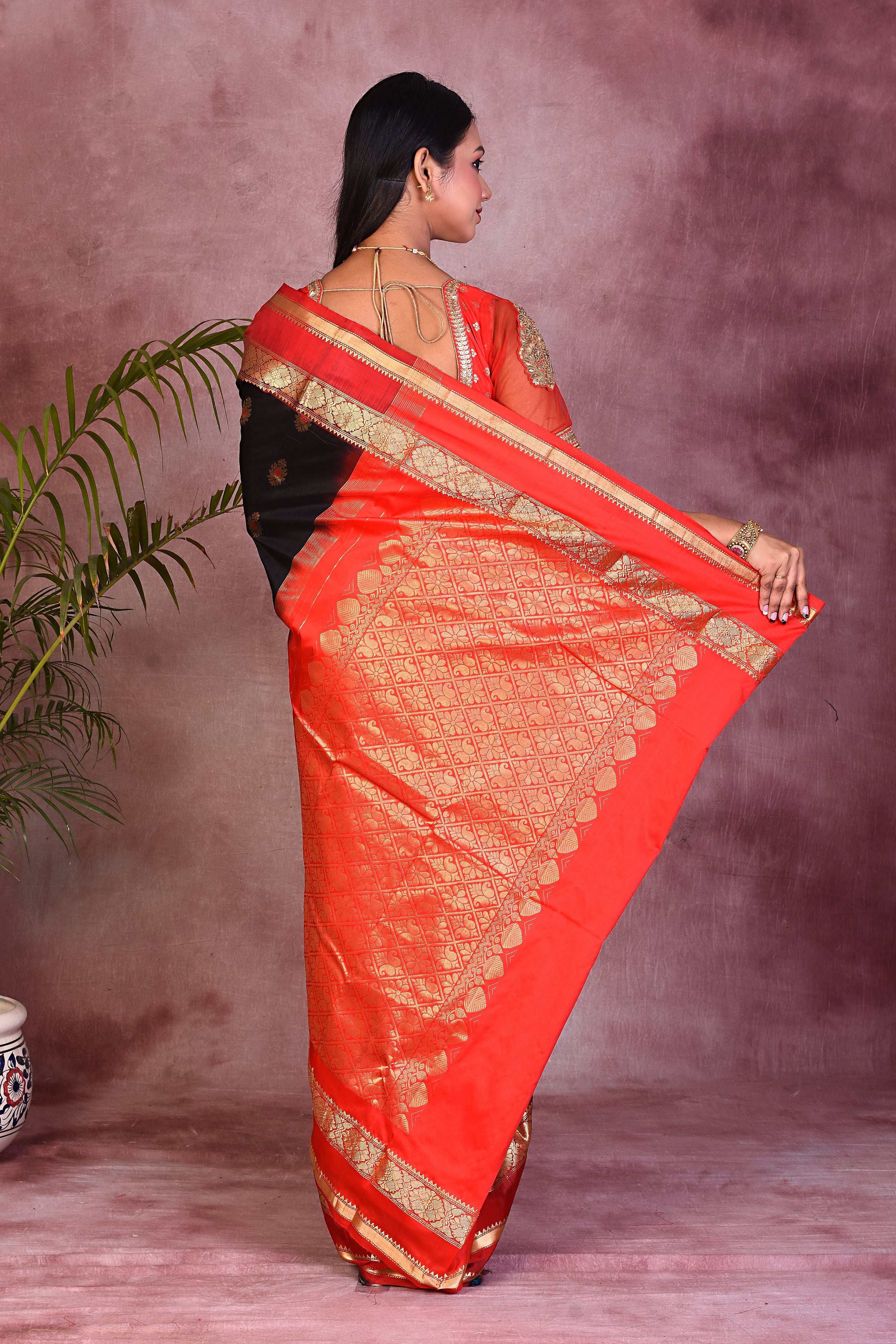 Black with Red Borders Pure Kanjivaram Saree - Keya Seth Exclusive