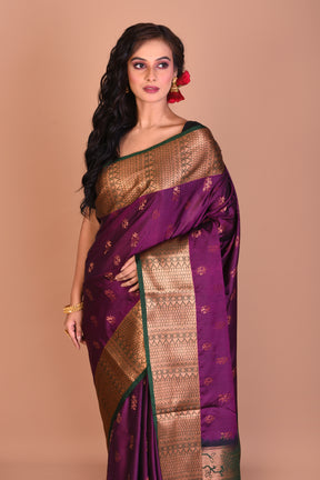 Purple Blended Silk Saree with Blouse Piece - Keya Seth Exclusive