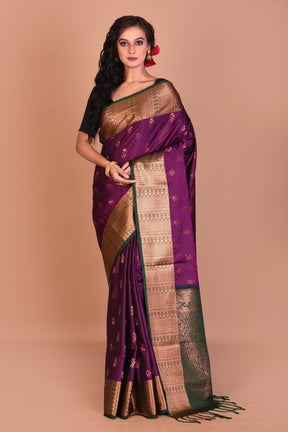 Purple Blended Silk Saree with Blouse Piece - Keya Seth Exclusive