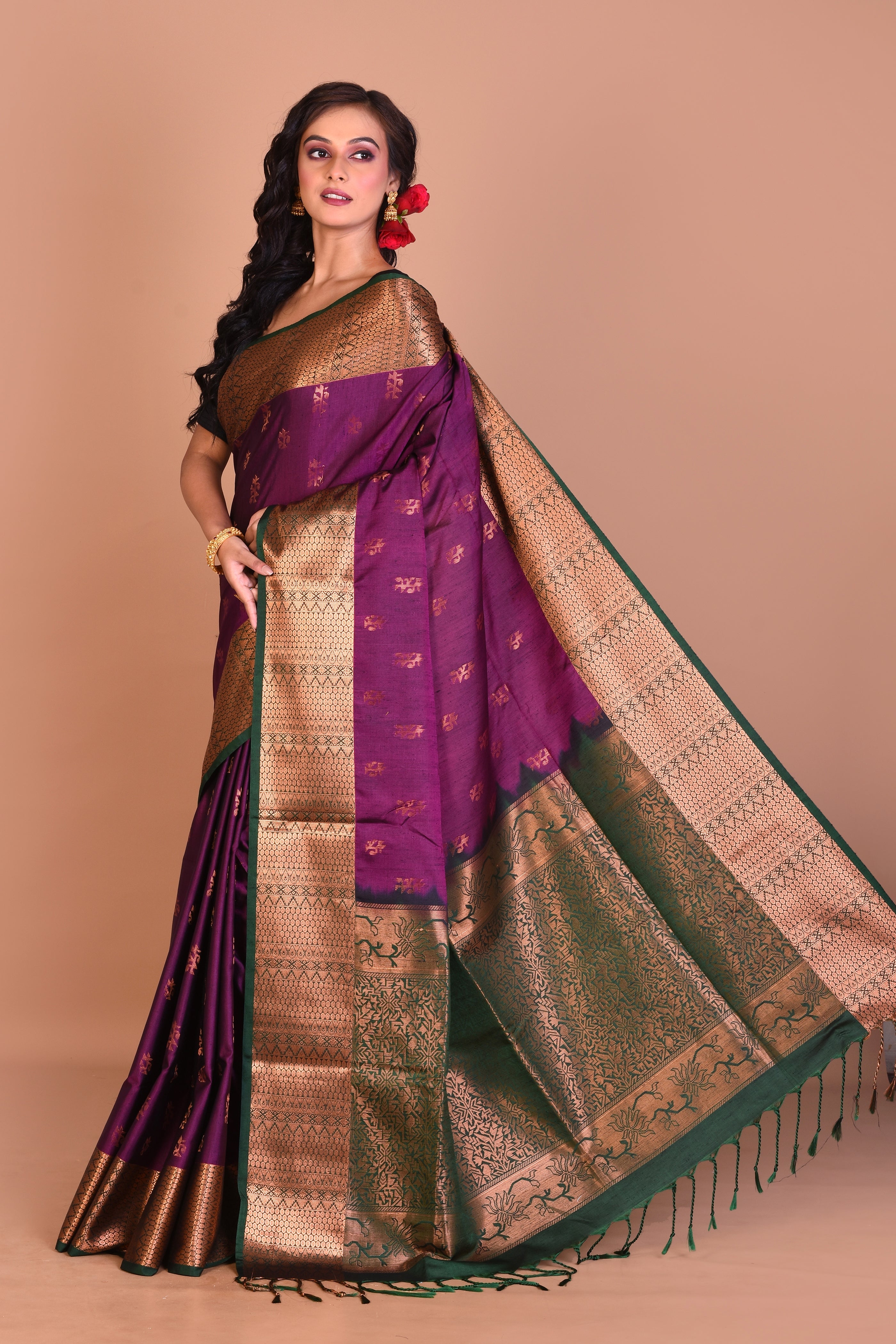 Purple Blended Silk Saree with Blouse Piece - Keya Seth Exclusive