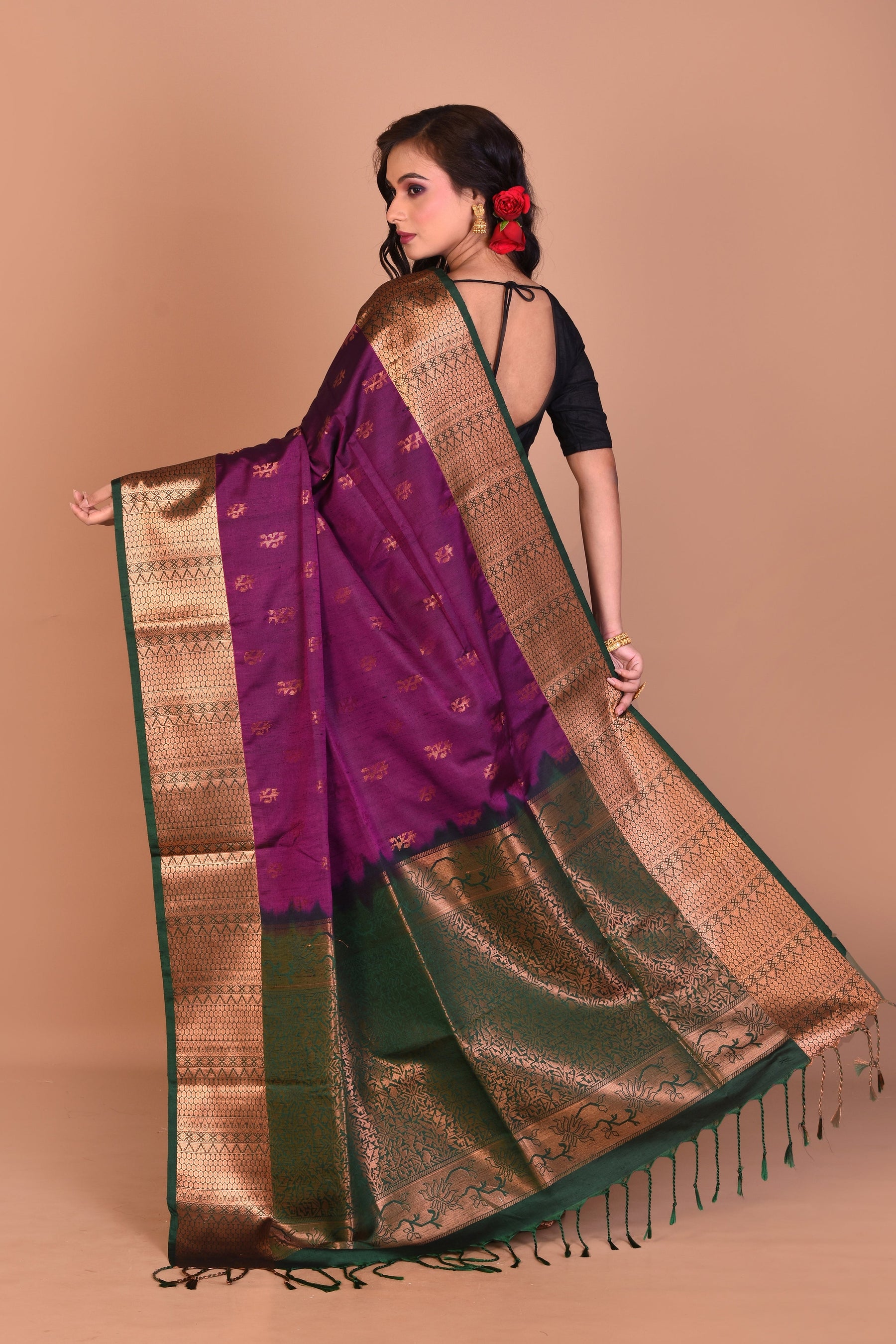 Purple Blended Silk Saree with Blouse Piece - Keya Seth Exclusive