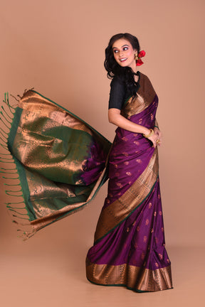 Purple Blended Silk Saree with Blouse Piece - Keya Seth Exclusive