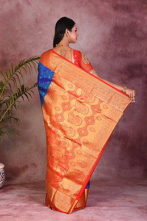 Royal Blue Dual Tone with Red Borders Pure Kanjivaram Saree - Keya Seth Exclusive