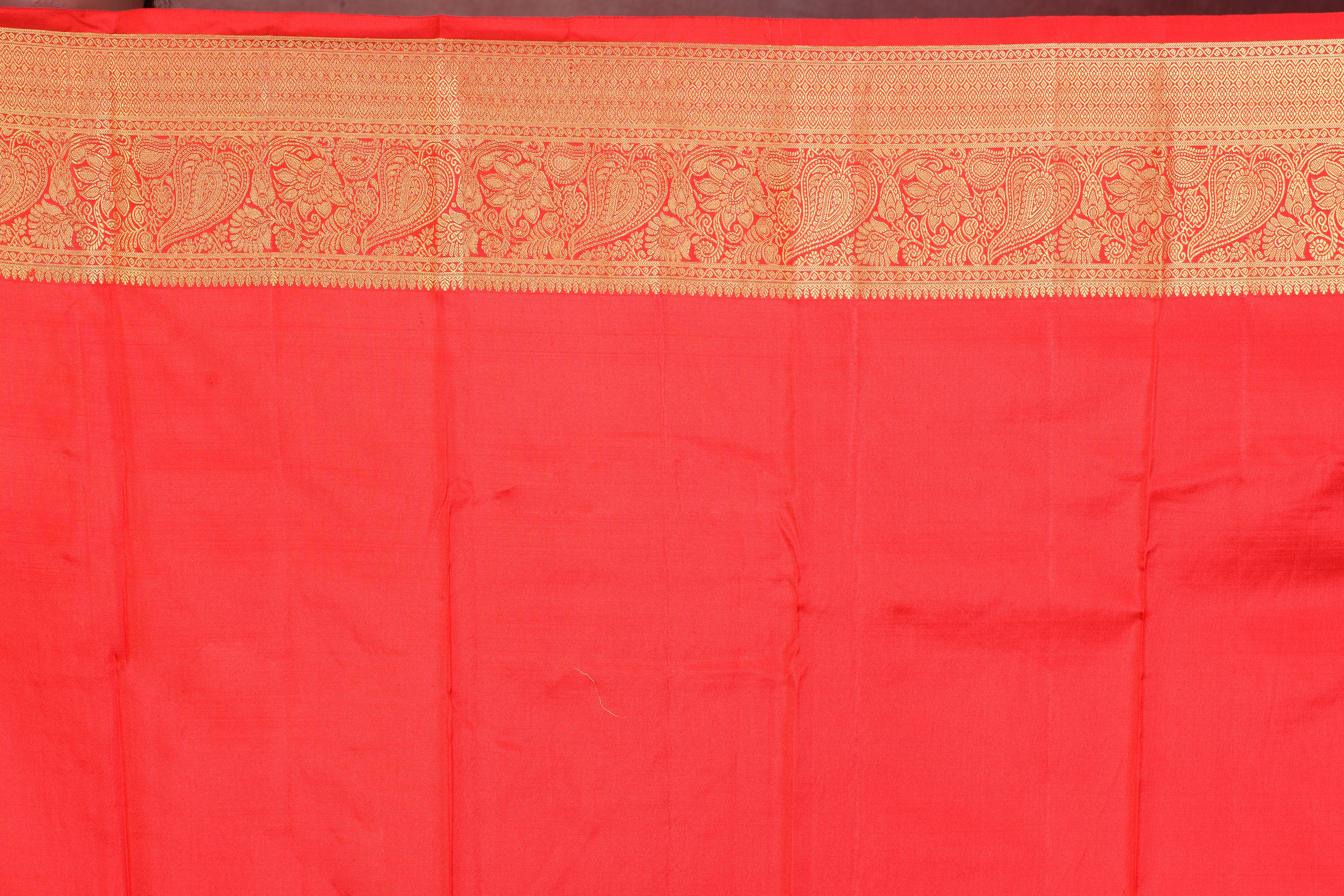 Peach Dual Tone with Red Borders Pure Kanjivaram Saree - Keya Seth Exclusive