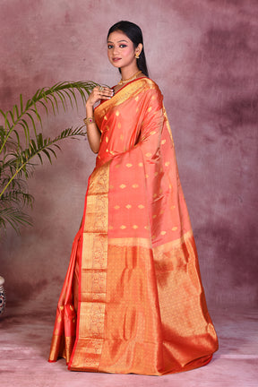 Peach Dual Tone with Red Borders Pure Kanjivaram Saree - Keya Seth Exclusive