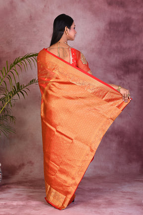 Peach Dual Tone with Red Borders Pure Kanjivaram Saree - Keya Seth Exclusive