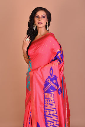 Pink Blended Silk Saree with Blouse Piece - Keya Seth Exclusive