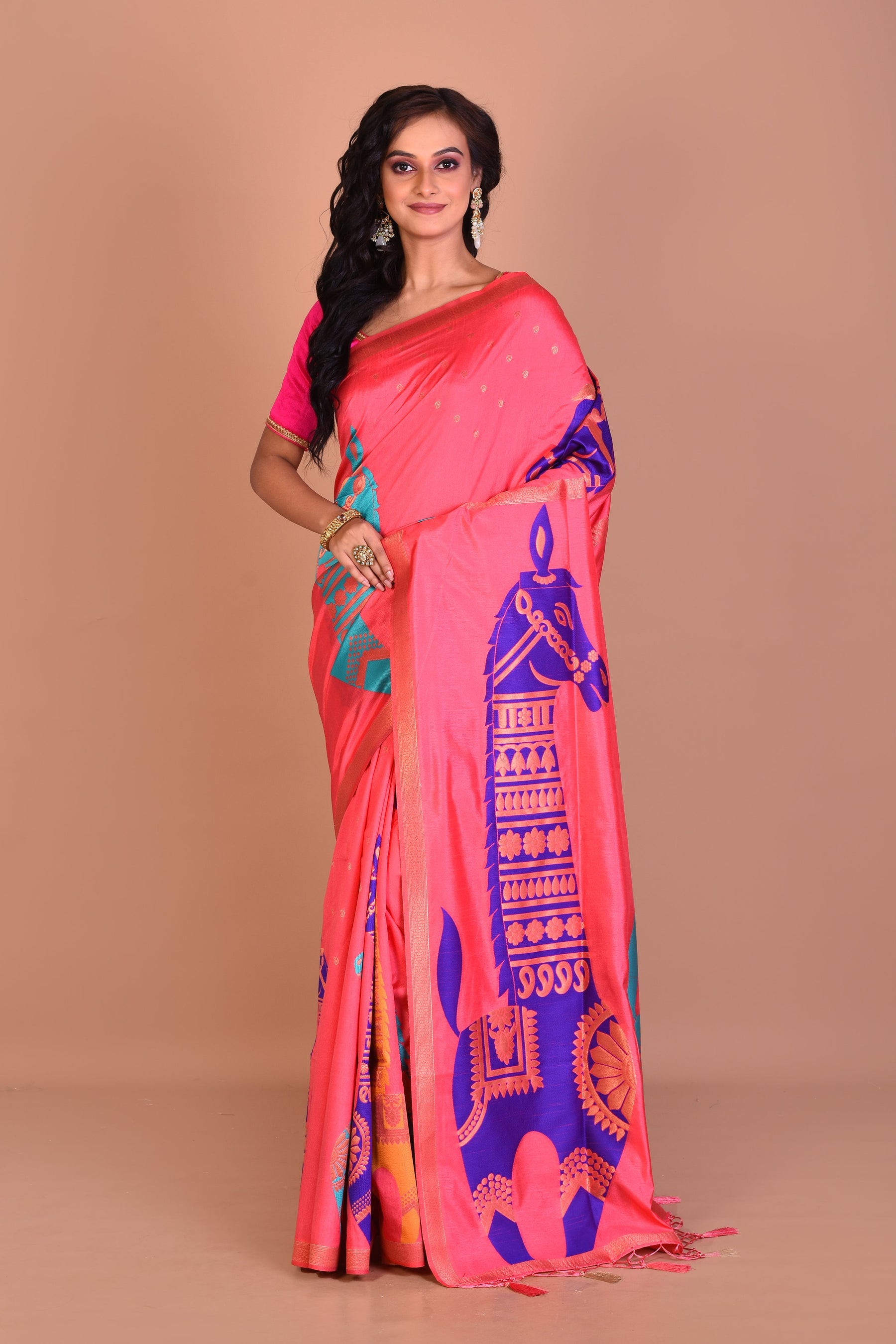 Pink Blended Silk Saree with Blouse Piece - Keya Seth Exclusive