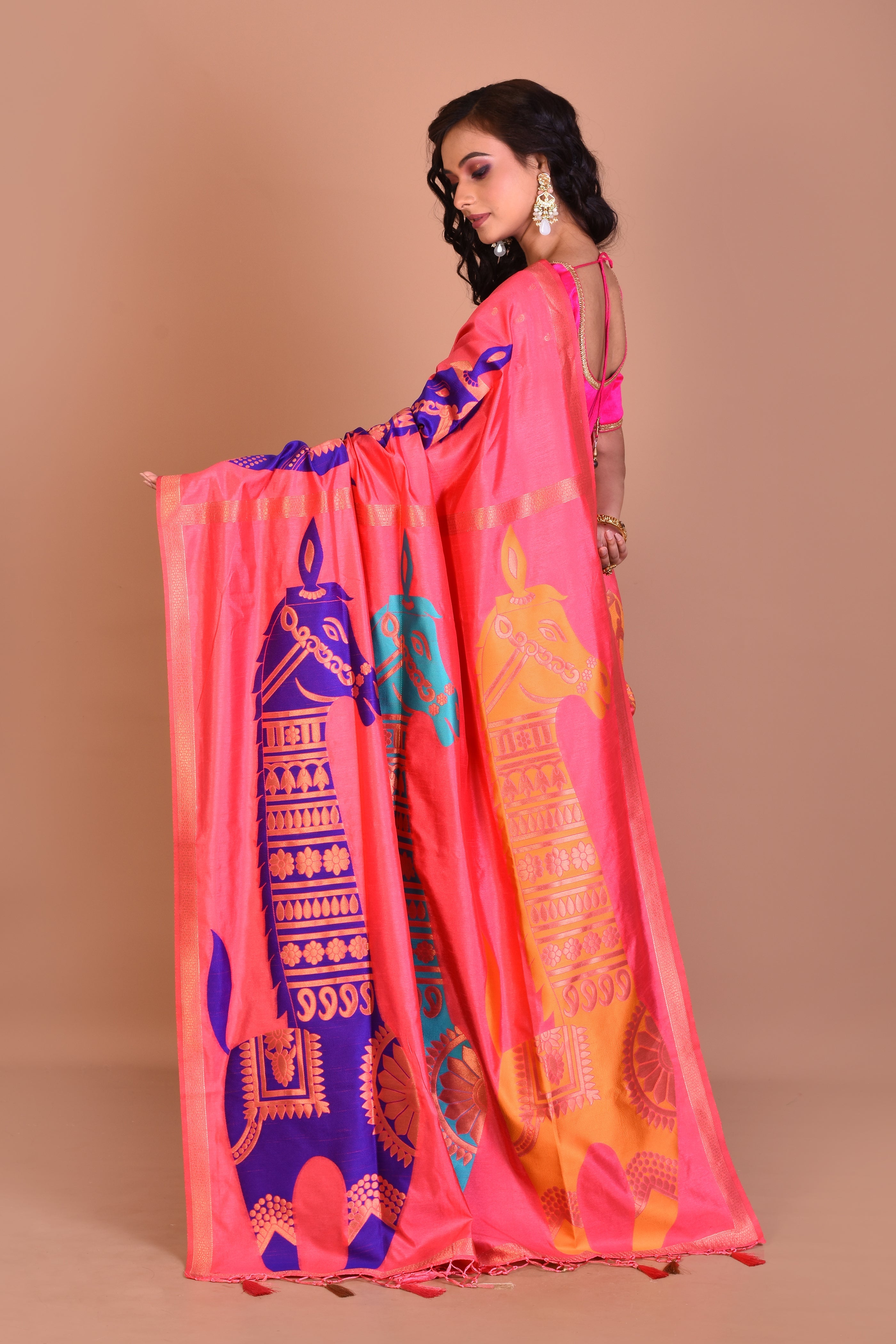 Pink Blended Silk Saree with Blouse Piece - Keya Seth Exclusive