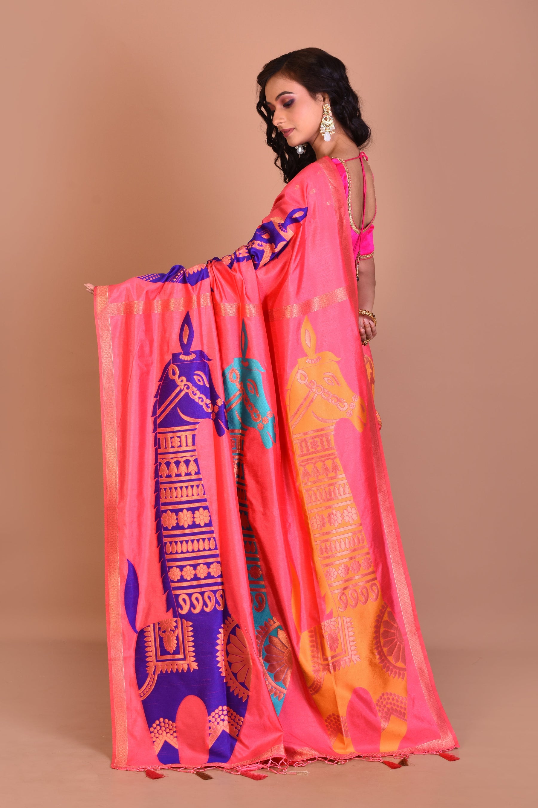 Pink Blended Silk Saree with Blouse Piece - Keya Seth Exclusive