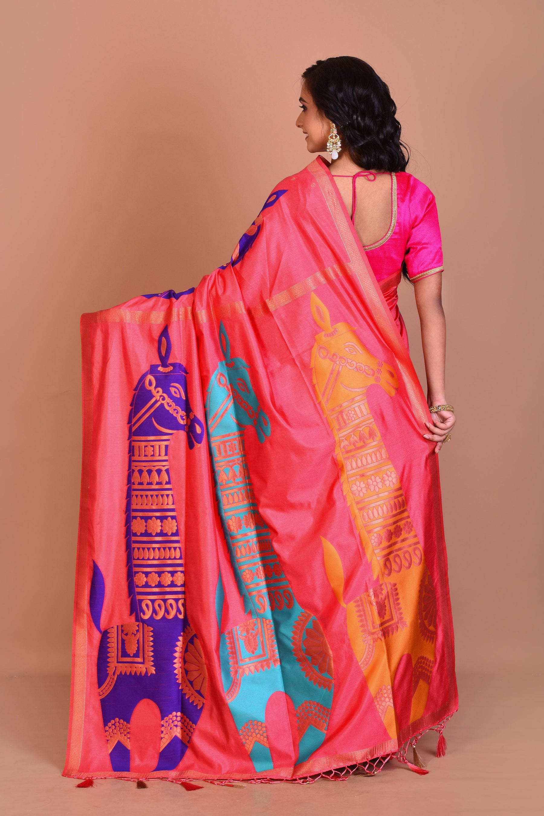 Pink Blended Silk Saree with Blouse Piece - Keya Seth Exclusive