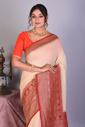 Beige Pure Georgette Khaddi Saree - Keya Seth Exclusive