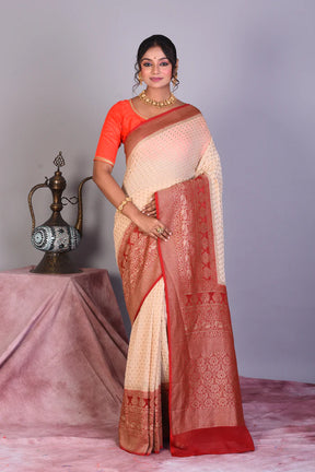 Beige Pure Georgette Khaddi Saree - Keya Seth Exclusive