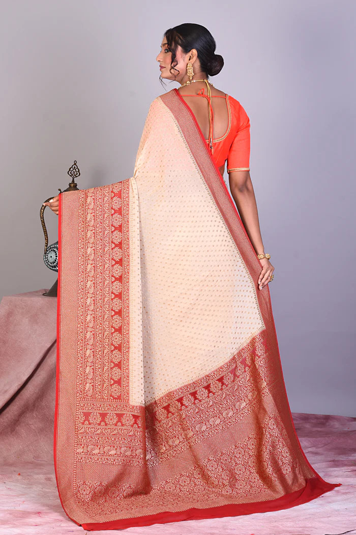 Beige Pure Georgette Khaddi Saree - Keya Seth Exclusive