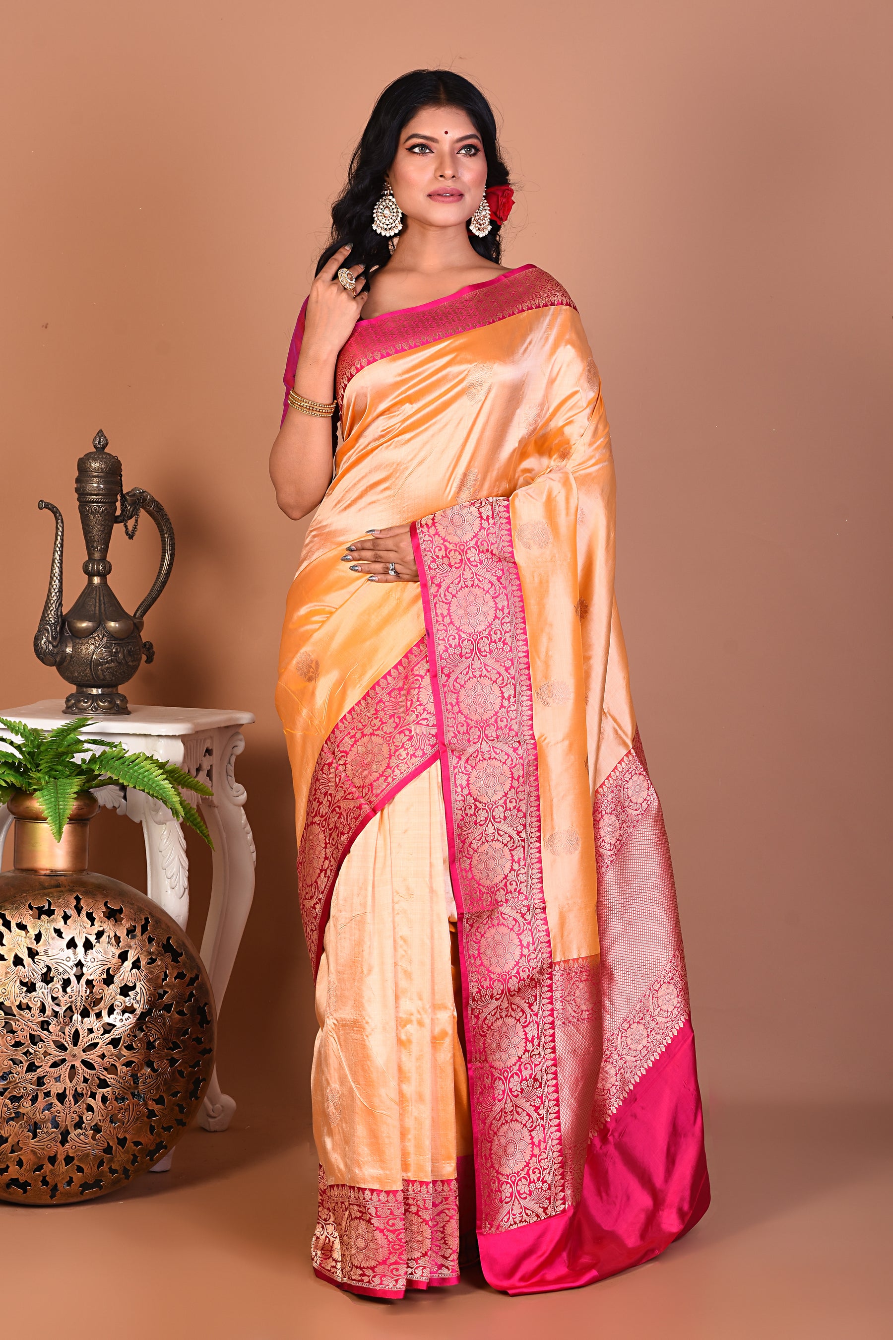 Elegant Light Golden Katan Saree - Keya Seth Exclusive