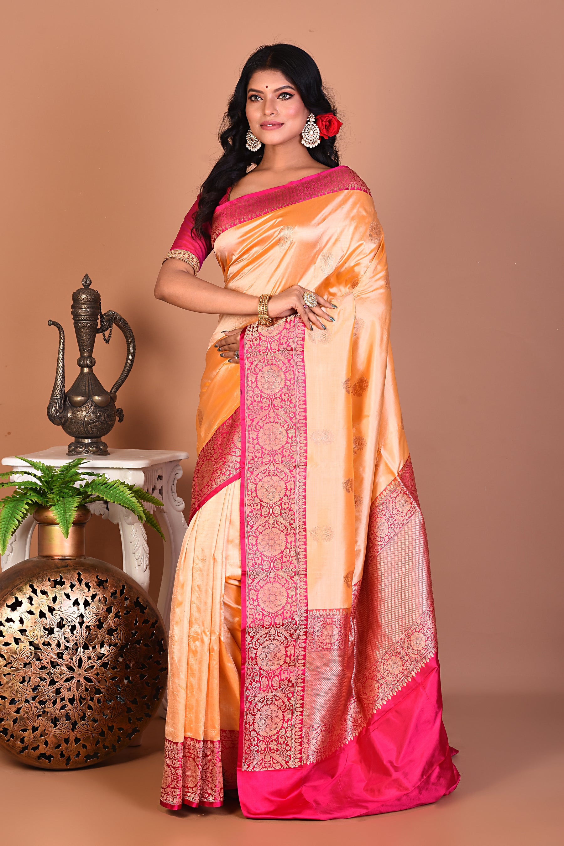 Elegant Light Golden Katan Saree - Keya Seth Exclusive