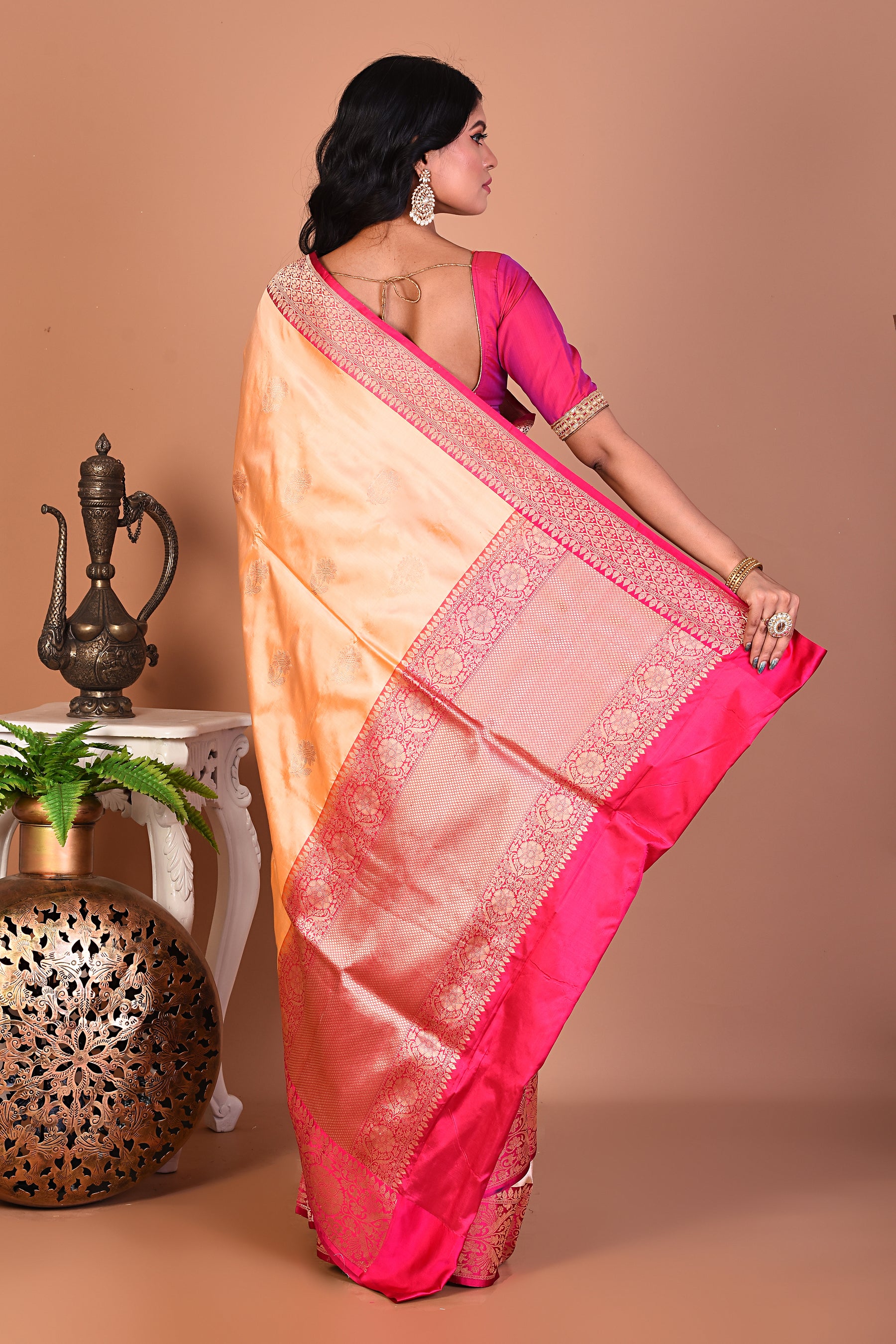 Elegant Light Golden Katan Saree - Keya Seth Exclusive