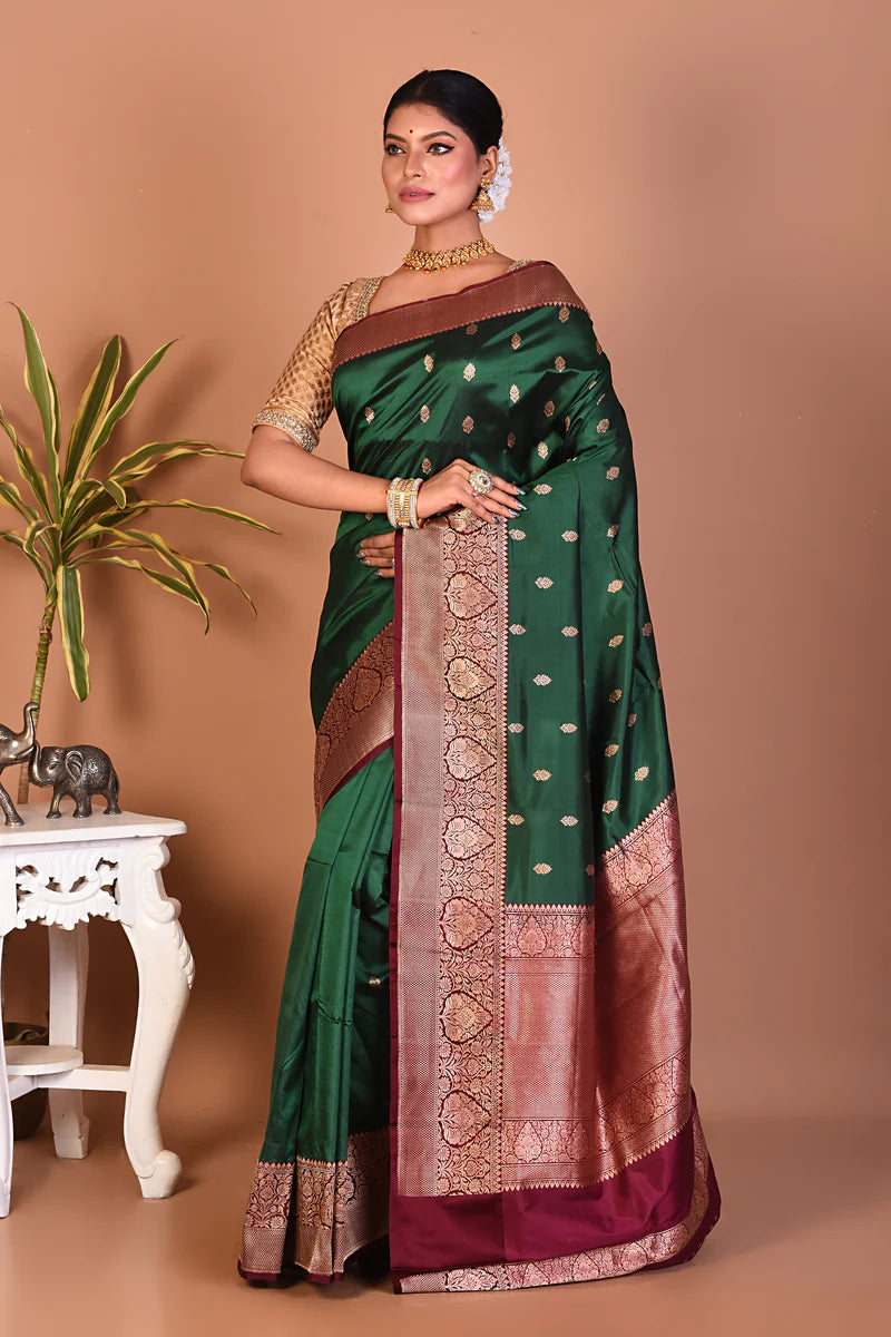 Elegant Deep Green Katan Saree - Keya Seth Exclusive