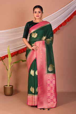 Dark Green Blended Khaddi Saree - Keya Seth Exclusive