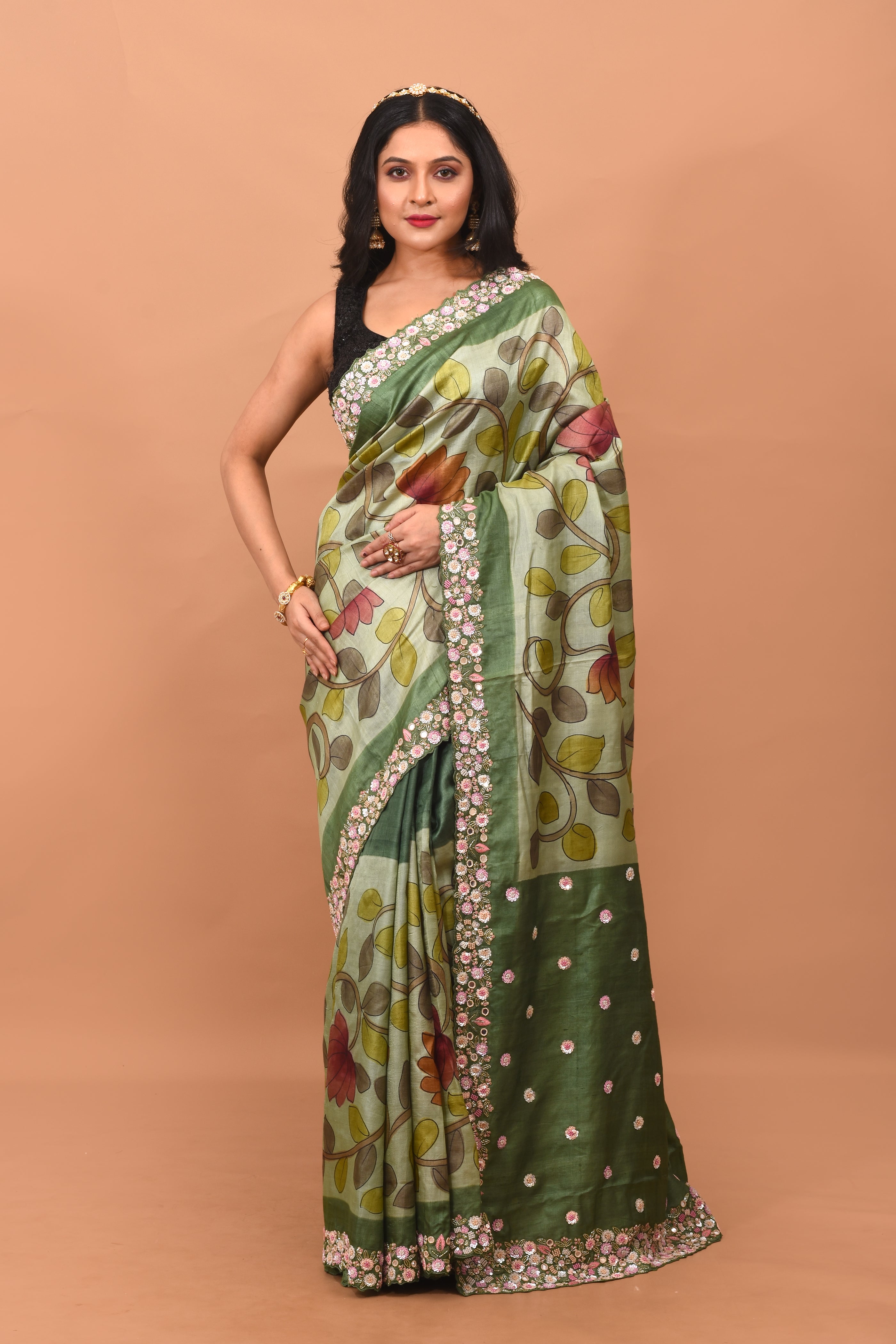 Green Printed Pure Silk Saree - Keya Seth Exclusive